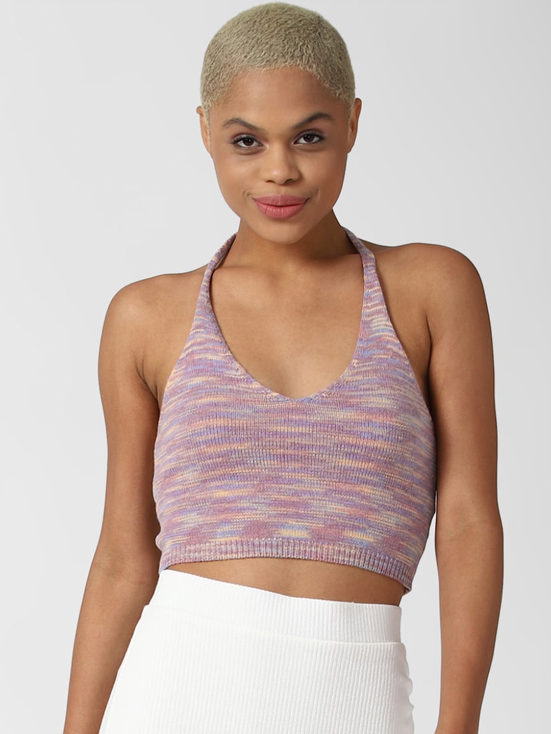 

FOREVER 21 Women Pink Printed Crop Sweater Vest