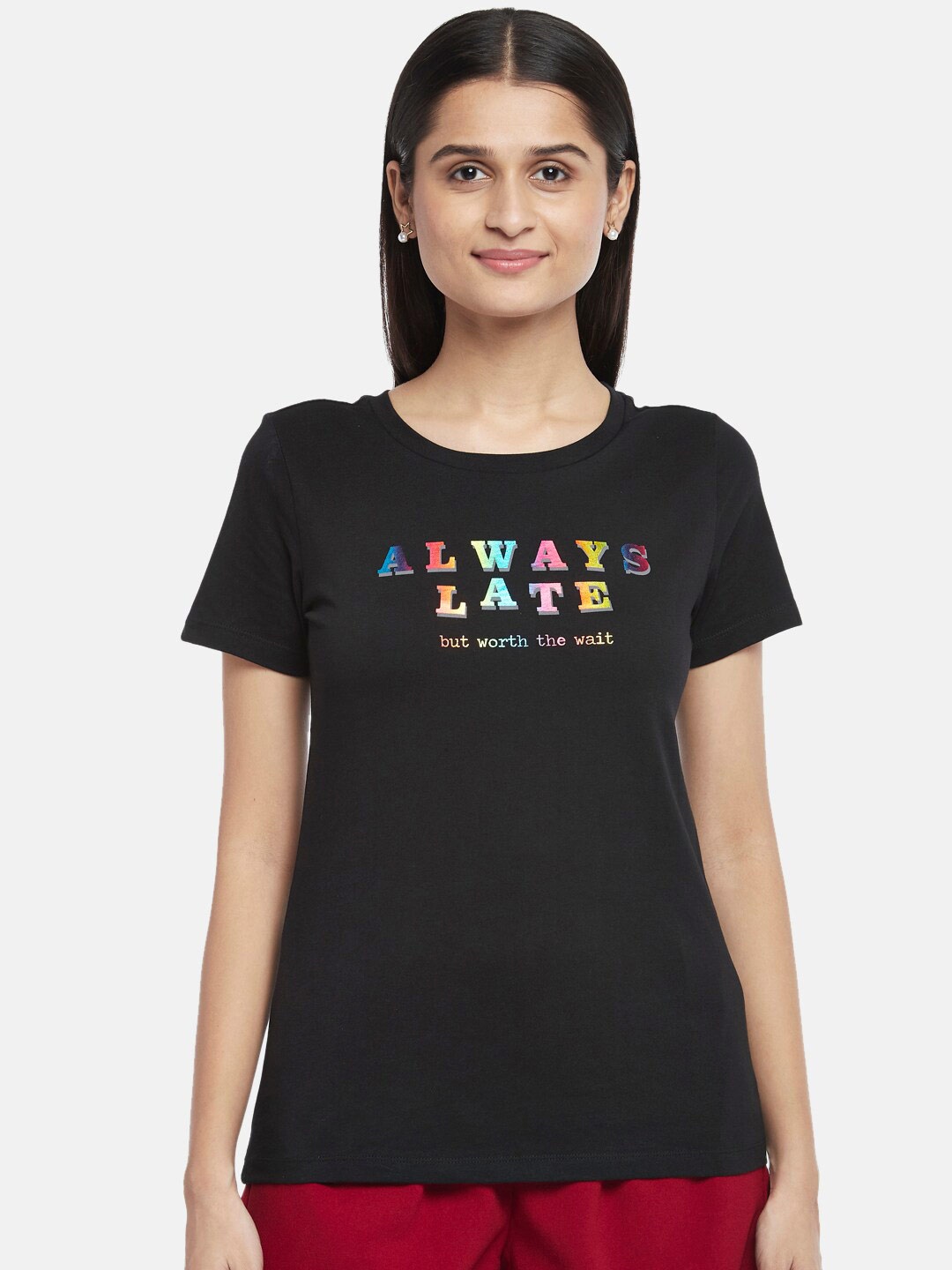 

Honey by Pantaloons Women Black Typography Printed T-shirt