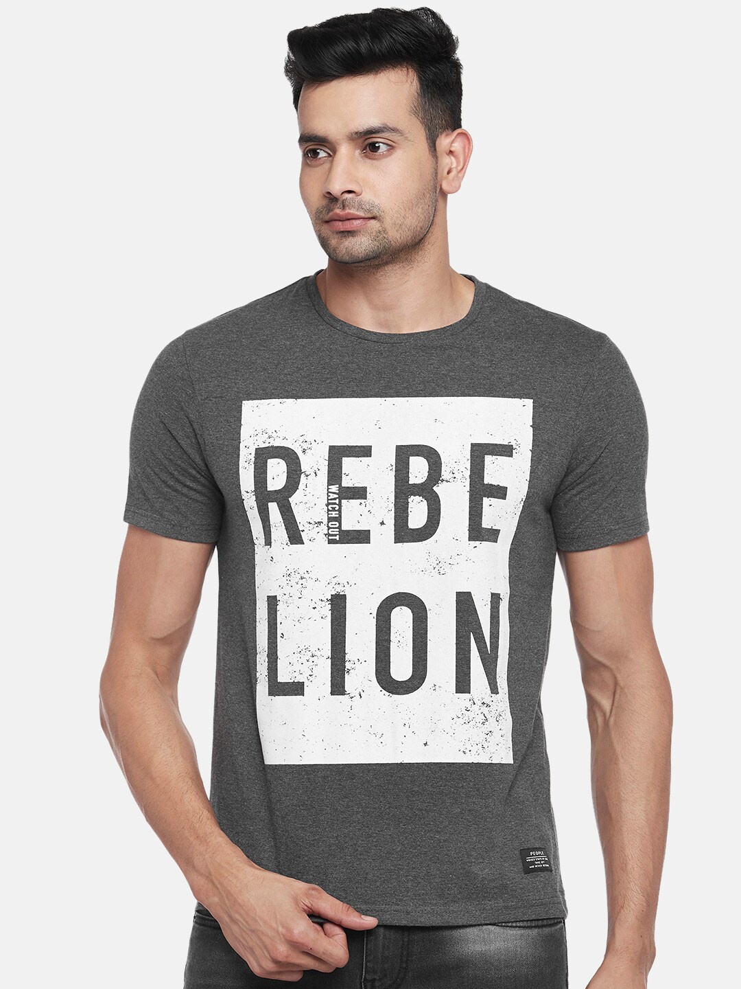 

People Men Grey Typography Printed T-shirt