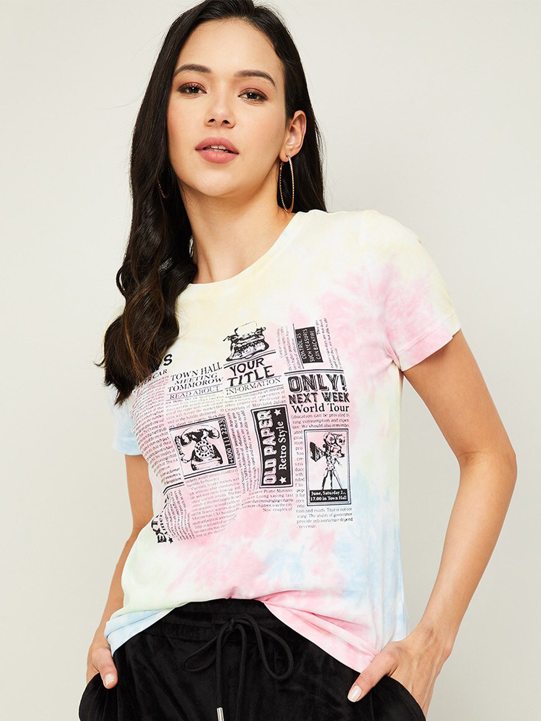 

Ginger by Lifestyle Women Multicoloured Typography Printed Pure Cotton T-shirt, Multi