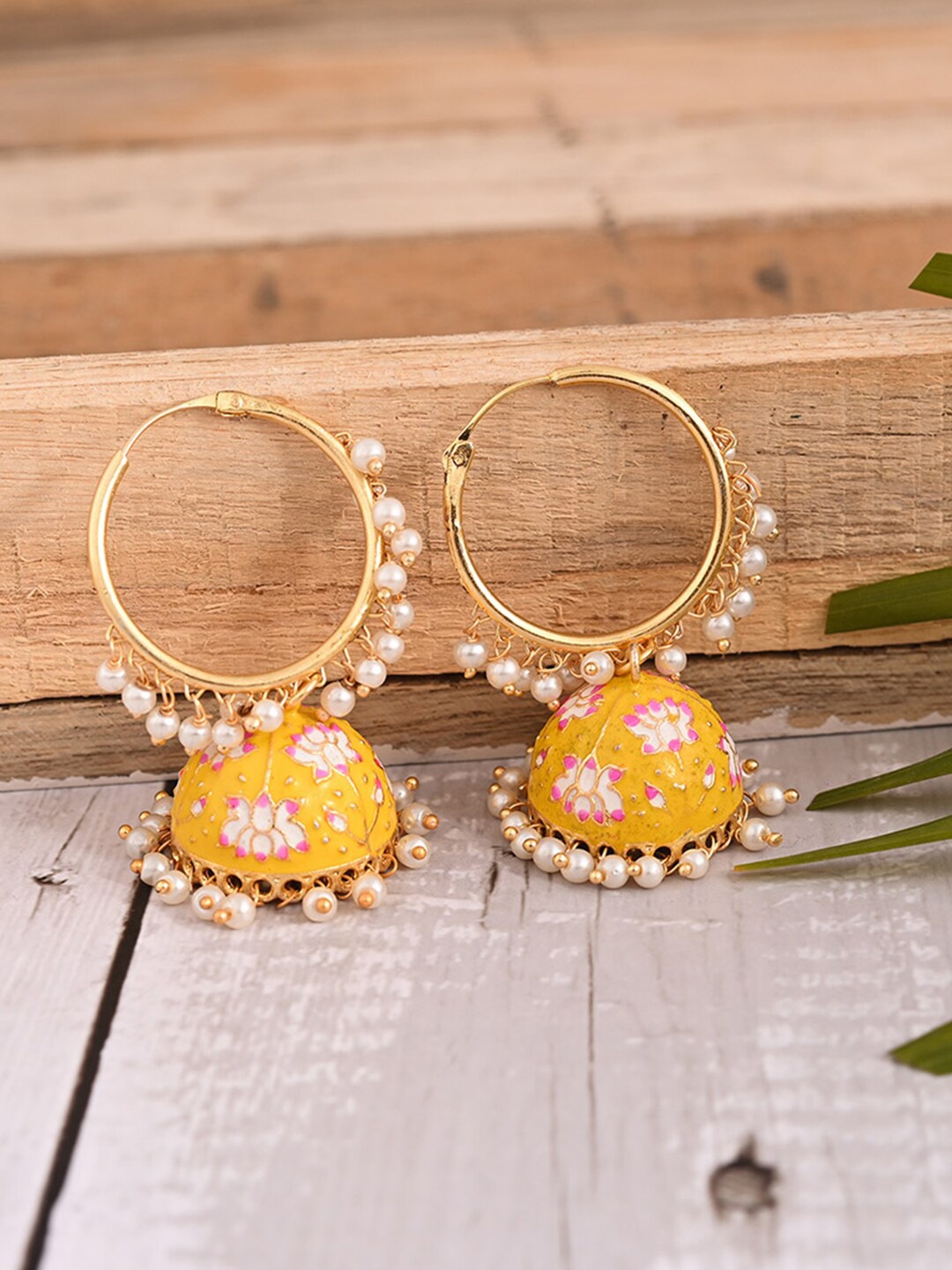 

VIRAASI Yellow Dome Shaped Jhumkas Earrings