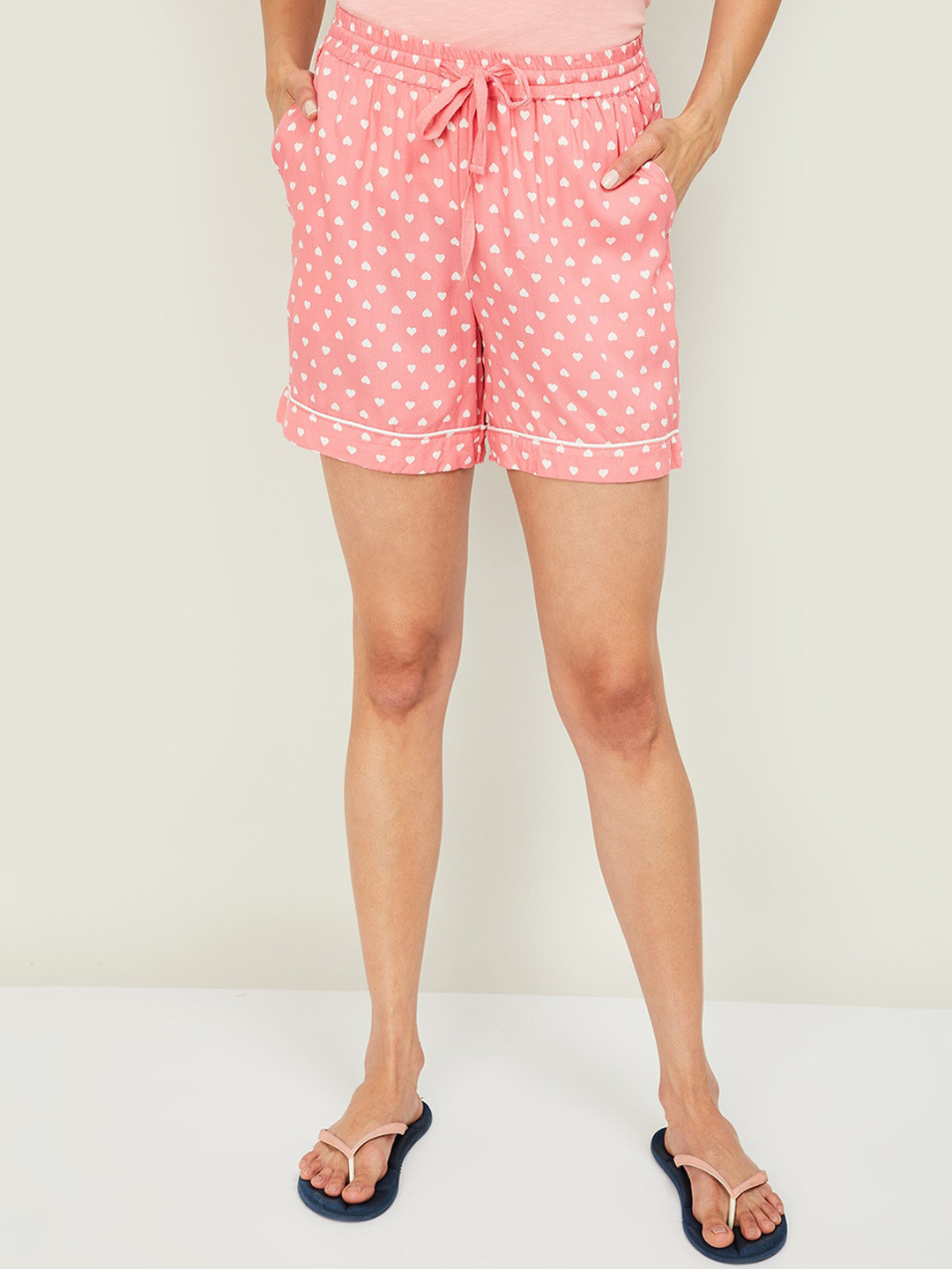 

Ginger by Lifestyle Women Pink & White Printed Lounge Shorts