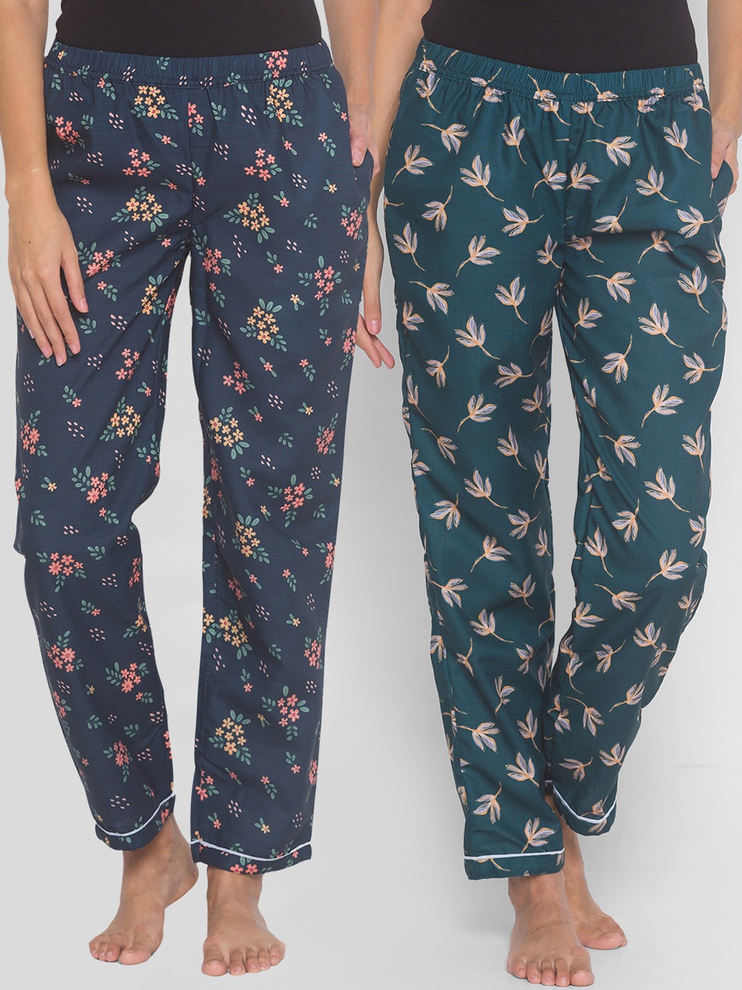 

FashionRack Women Green & Navy Blue Pack Of 2 Printed Lounge Pants