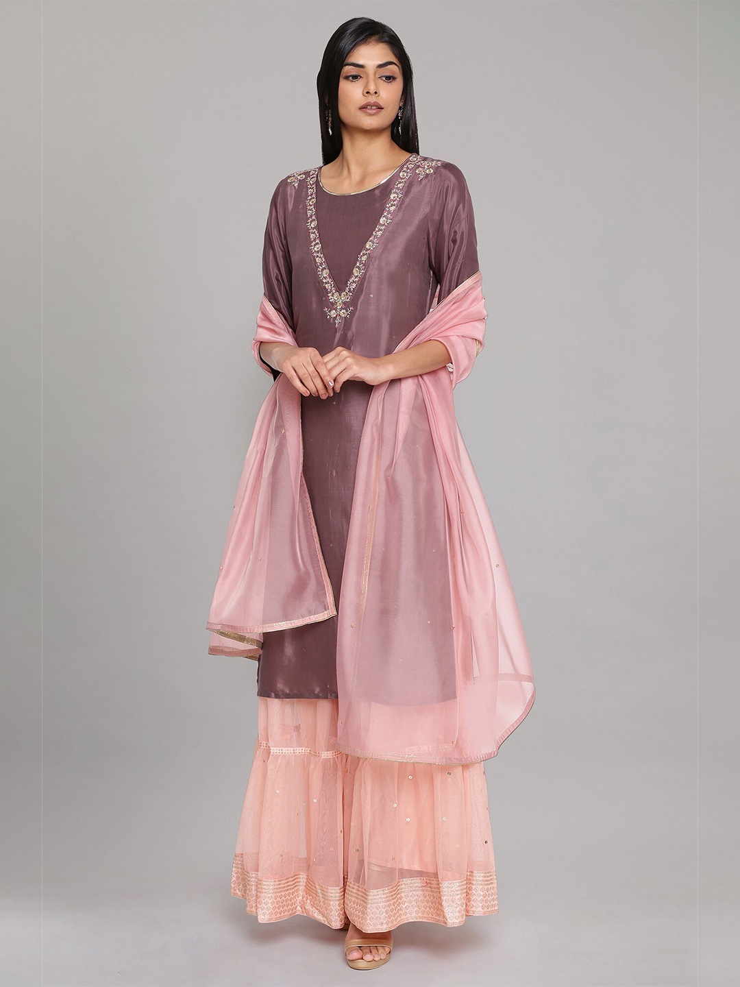 

WISHFUL Pink Organza Dupatta with Sequinned