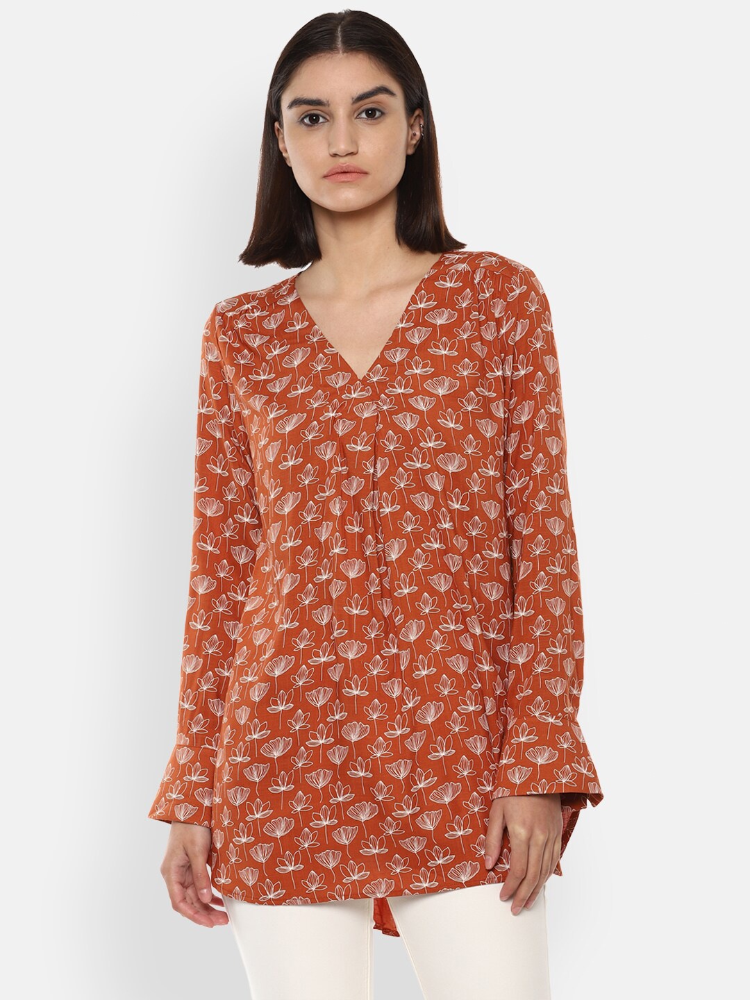 

Van Heusen Woman Orange & White Floral Printed Tunic