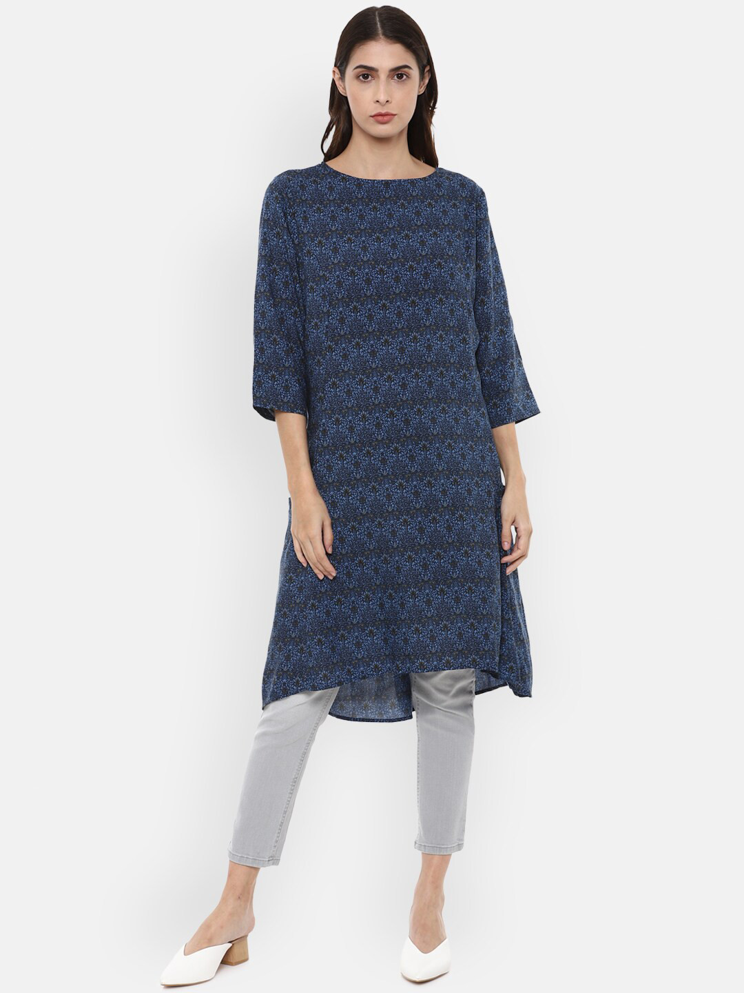 

Van Heusen Woman Women Navy Blue & Brown Floral Printed A-line Kurta