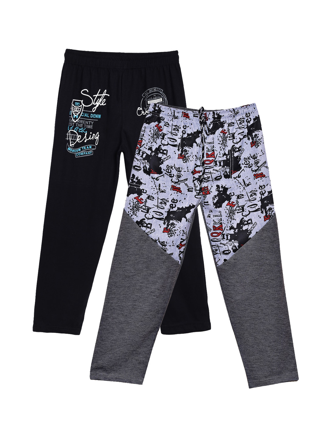 

SWEET ANGEL Girls Pack Of 2 Printed Pure Cotton Straight-Fit Track Pants, Black
