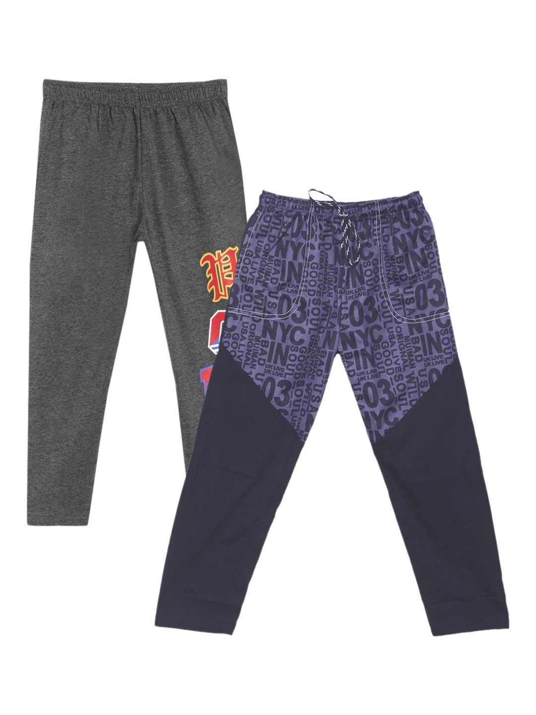 

SWEET ANGEL Girls Pack Of 2 Printed Straight-Fit Cotton Track Pants, Charcoal