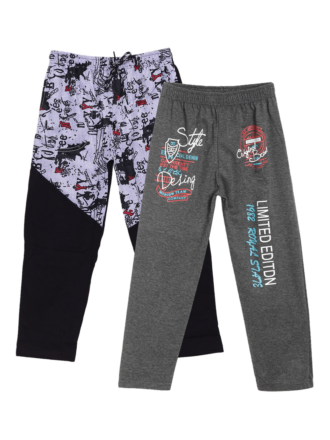 

SWEET ANGEL Girls Pack Of 2 Printed Straight Fit Track Pants, Black