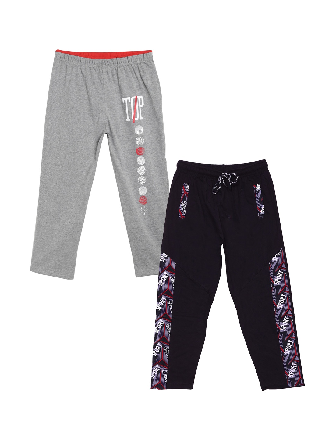 

SWEET ANGEL Girls Pack Of 2 Printed Pure Cotton Straight-Fit Track Pants, Grey