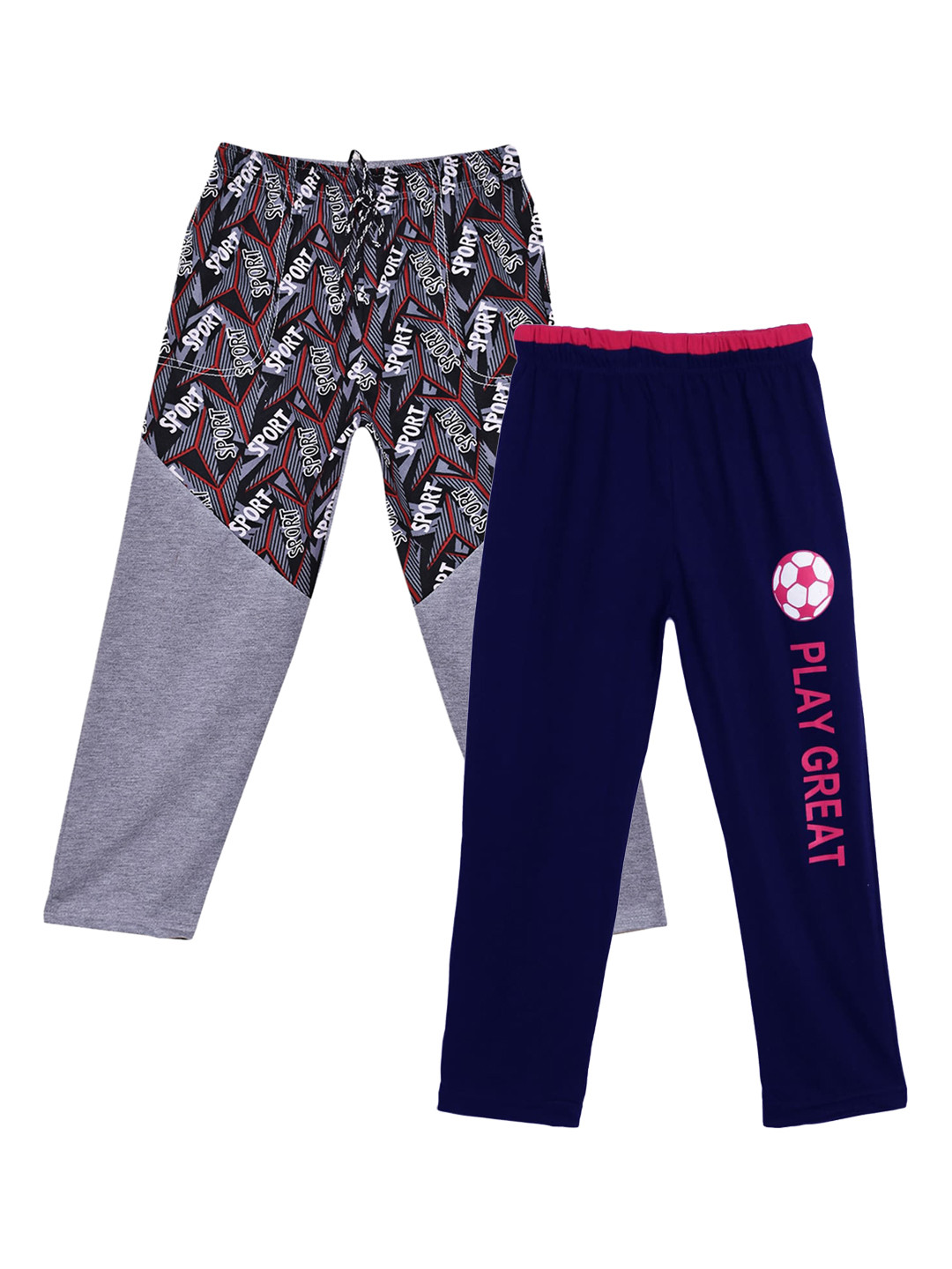

SWEET ANGEL Girls Pack Of 2 Printed Straight-Fit Cotton Track Pants, Grey