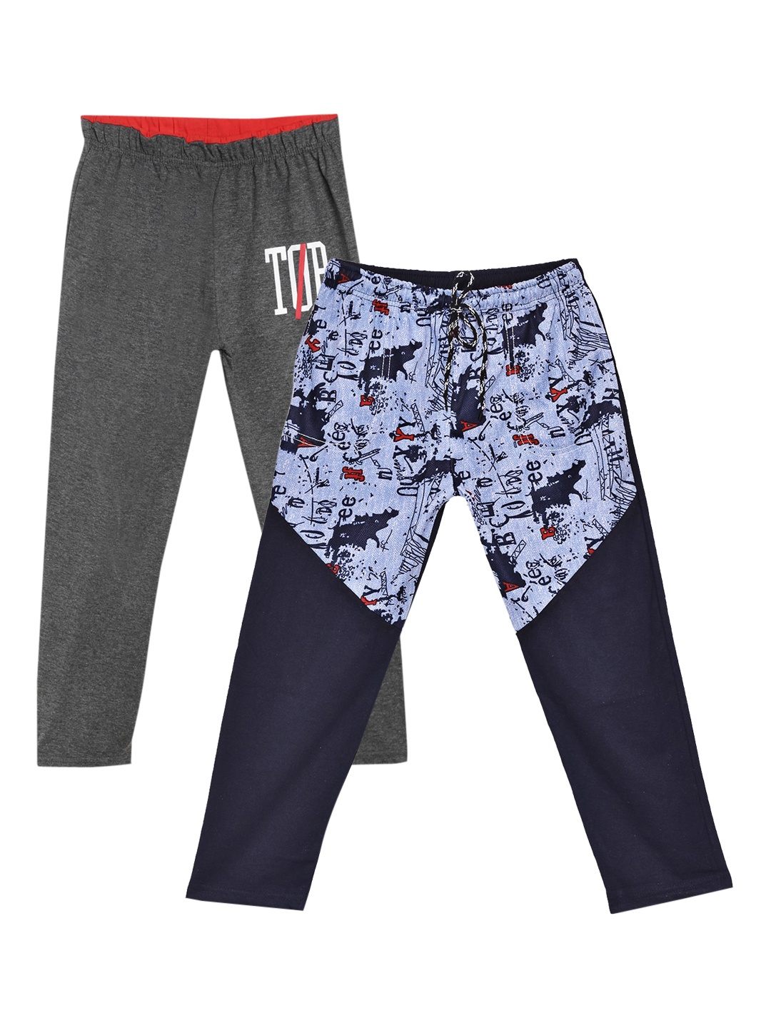 

SWEET ANGEL Girls Pack Of 2 Printed Pure Cotton Straight-Fit Track Pants, Grey