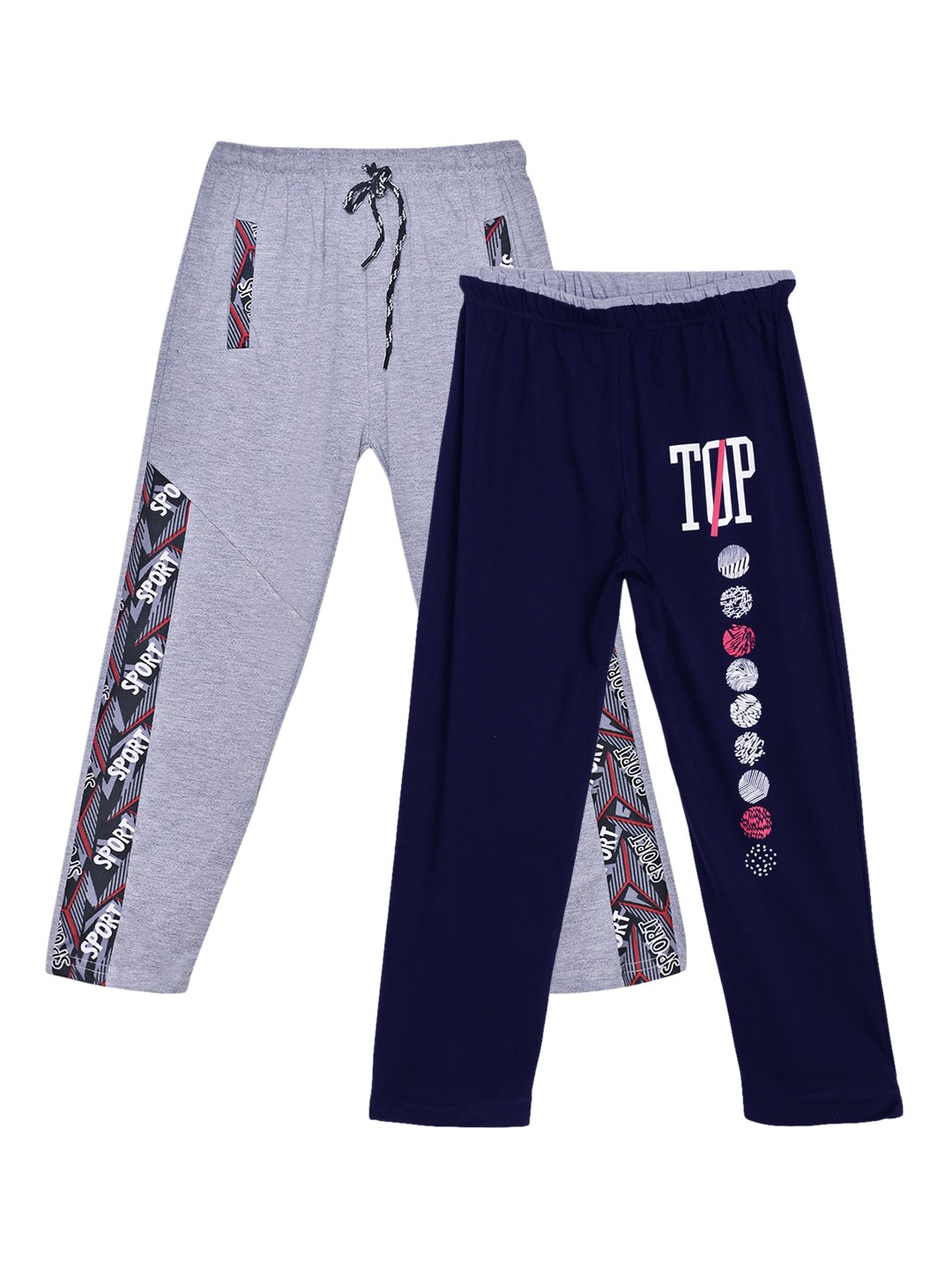

SWEET ANGEL Girls Pack Of 2 Printed Pure Cotton Straight-Fit Track Pants, Grey