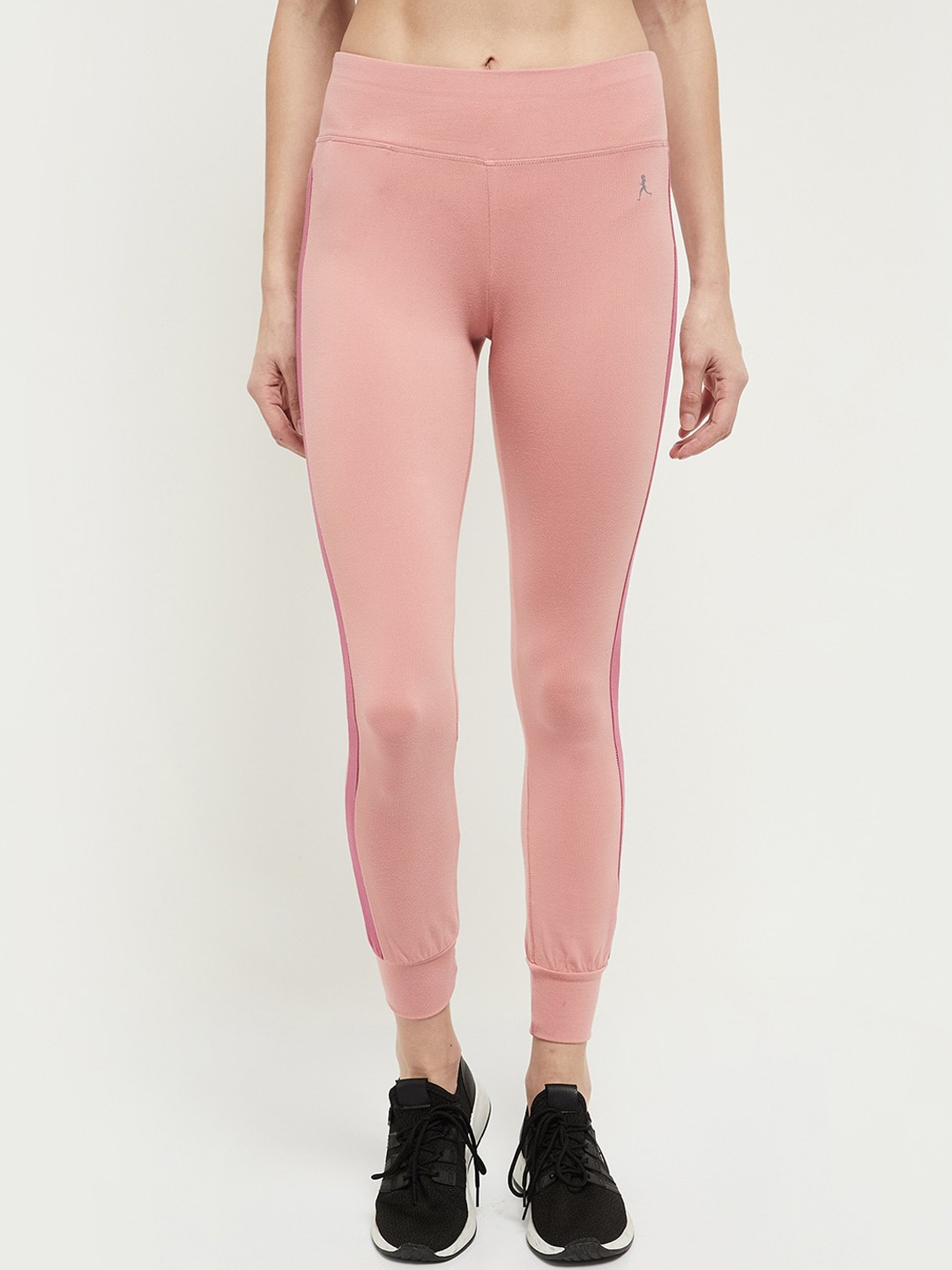 

max Women Pink Straight Fit Solid Side Striped Cropped Joggers