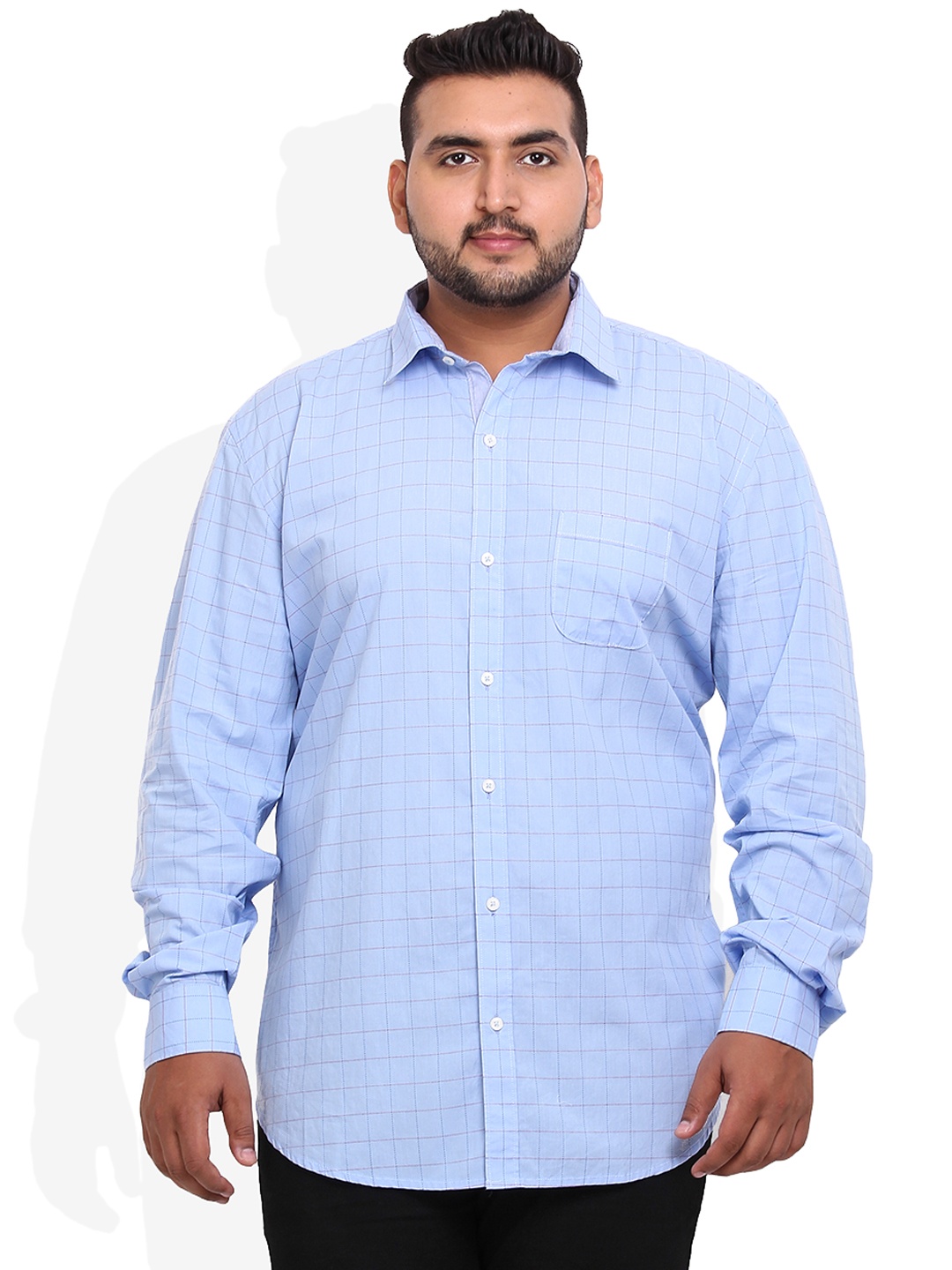 

John Pride Plus Size Men Blue Slim Fit Checked Casual Shirt