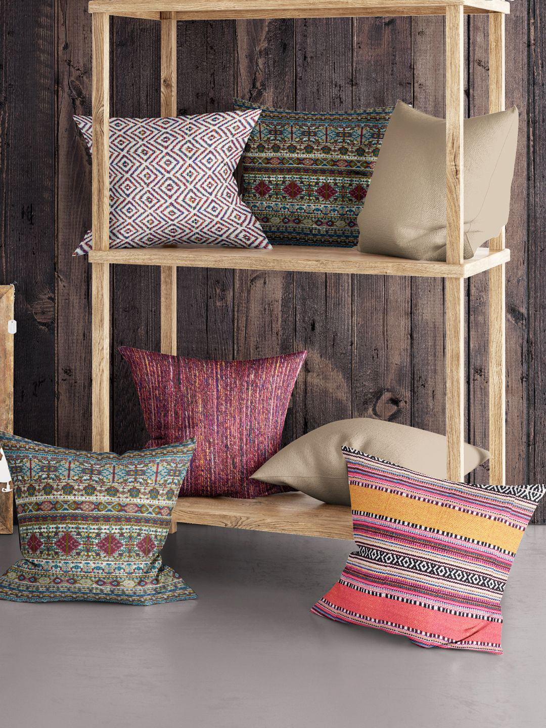 

BIANCA Multicoloured Set of 5 Abstract Square Cushion Covers, Multi
