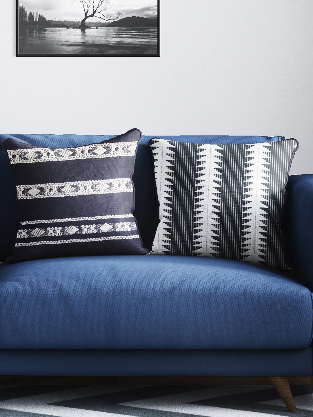 

BIANCA Black & White Set of 2 Geometric Square Cushion Covers