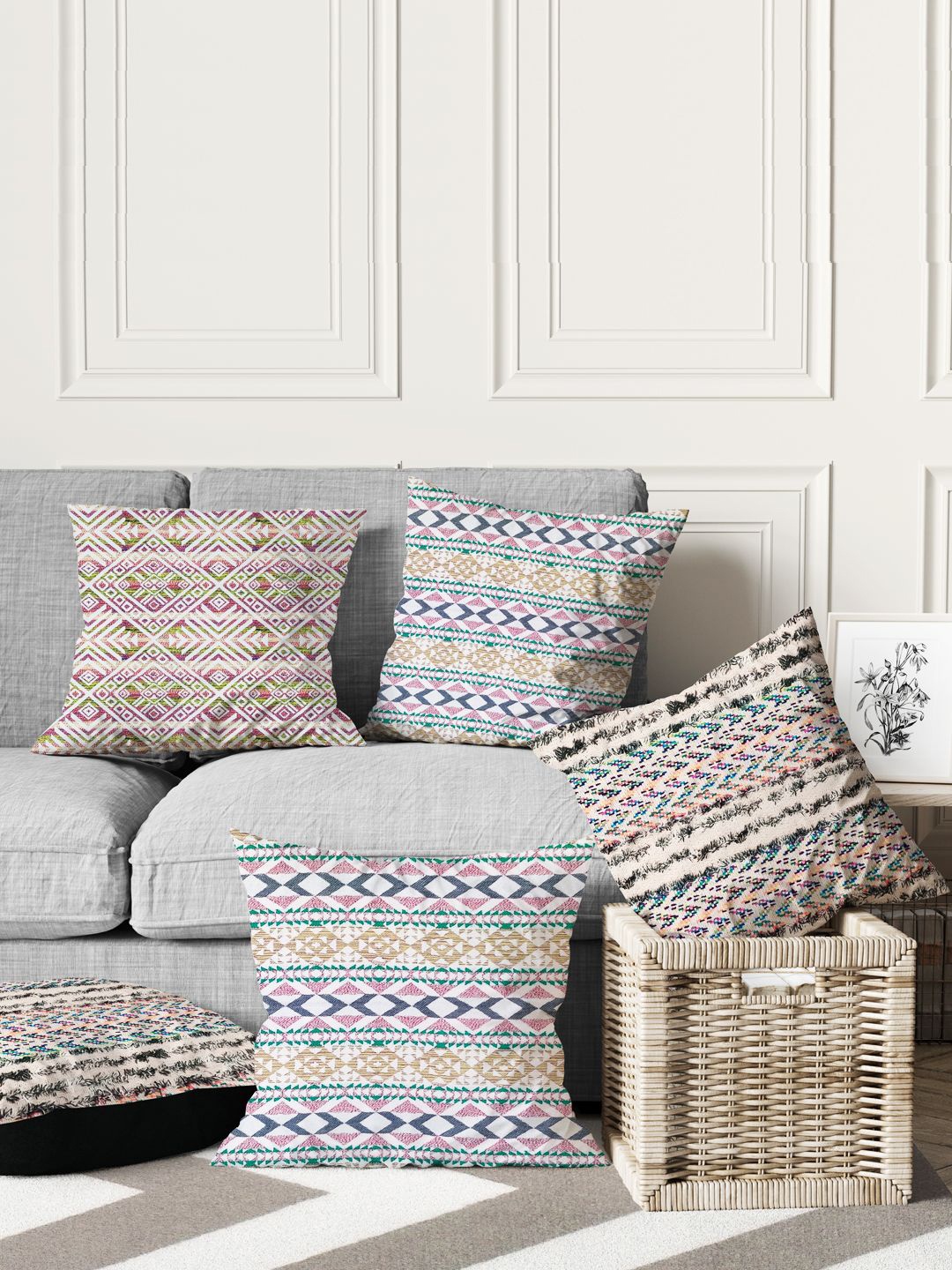 

BIANCA Assorted Set of 5 Abstract Square Cushion Covers