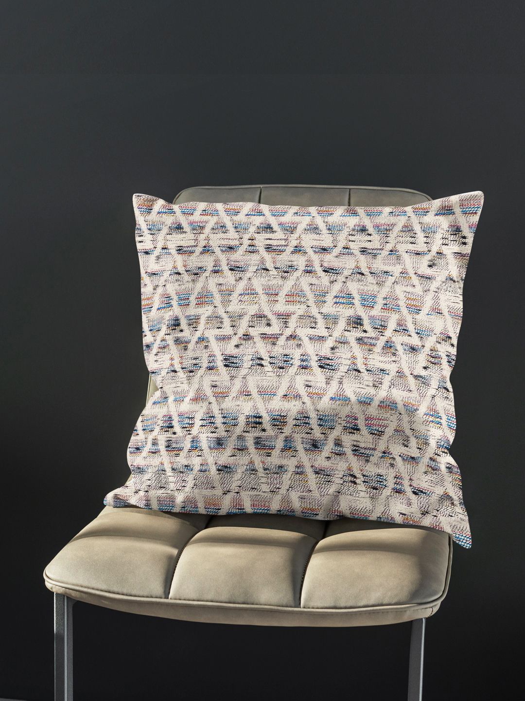 

BIANCA Beige & Blue Geometric Tweed Square Cushion Cover