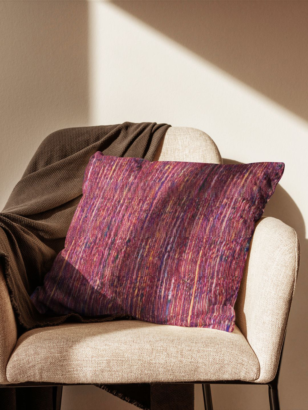 

BIANCA Maroon Striped Square Cushion Cover