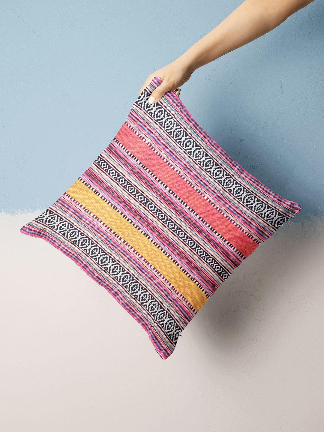 

BIANCA Multicoloured Striped Square Cushion Covers, Multi