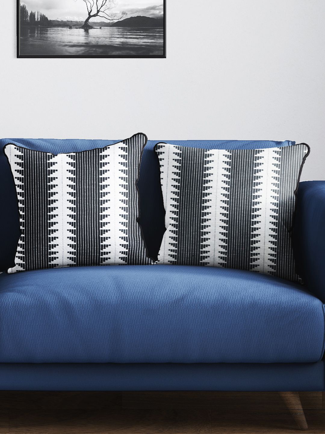 

BIANCA Black & White Set of 2 Striped Square Cushion Covers