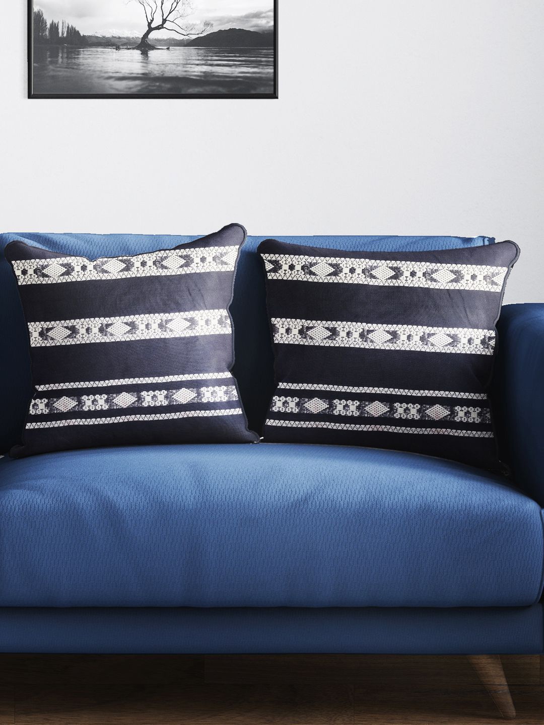 

BIANCA Black & White Set of 2 Abstract Square Cushion Covers