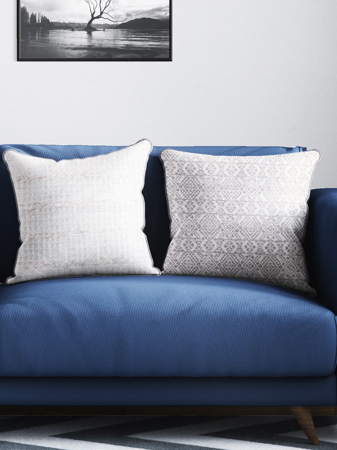 

BIANCA Off White Set of 2 Geometric Tweed Square Cushion Covers