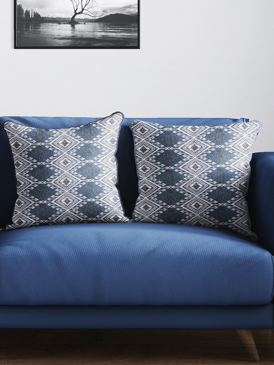 

BIANCA Grey & White Set of 2 Ethnic Motifs Square Cushion Covers