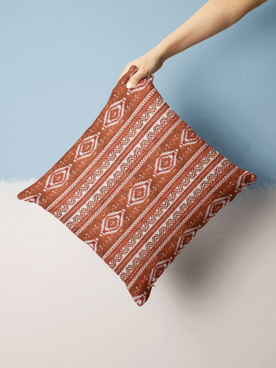 

BIANCA Rust & White Geometric Tweed Luxury Square Cushion Covers