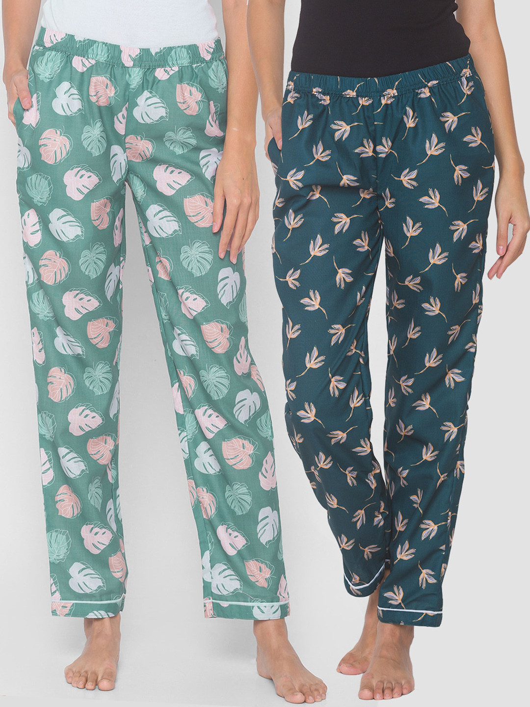 

FashionRack Women Green Pack of 2 Cotton Printed Lounge Pants
