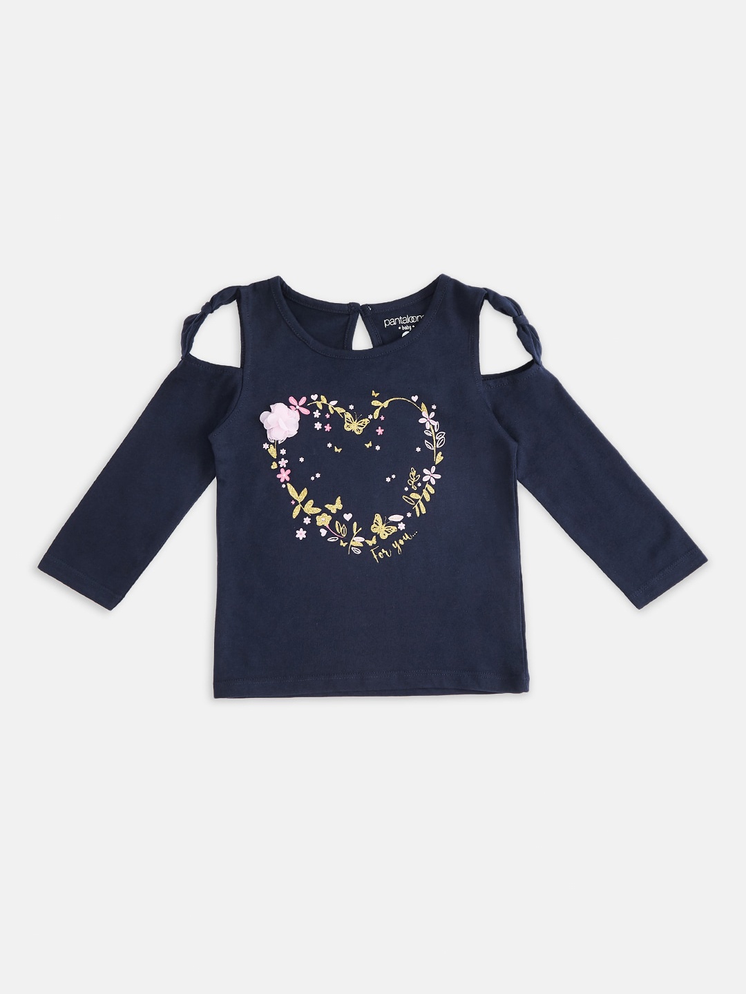 

Pantaloons Baby Girls Navy Blue Floral Printed Pure Cotton T-shirt