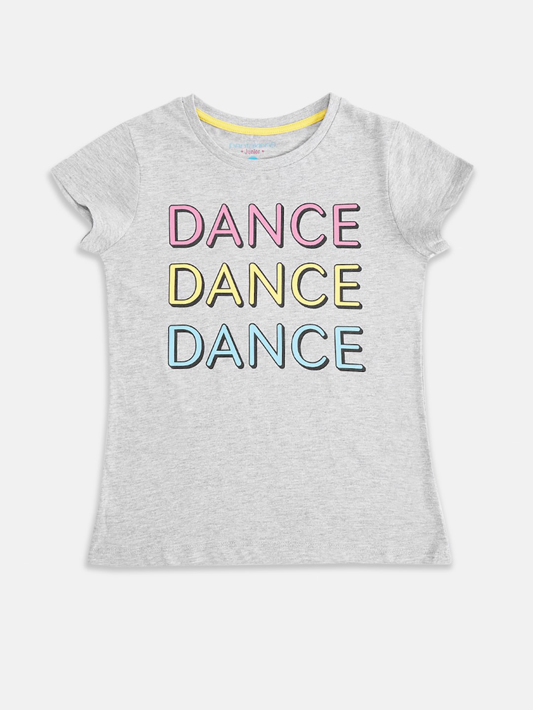 

Pantaloons Junior Girls Grey Melange Typography Printed Pure Cotton T-shirt