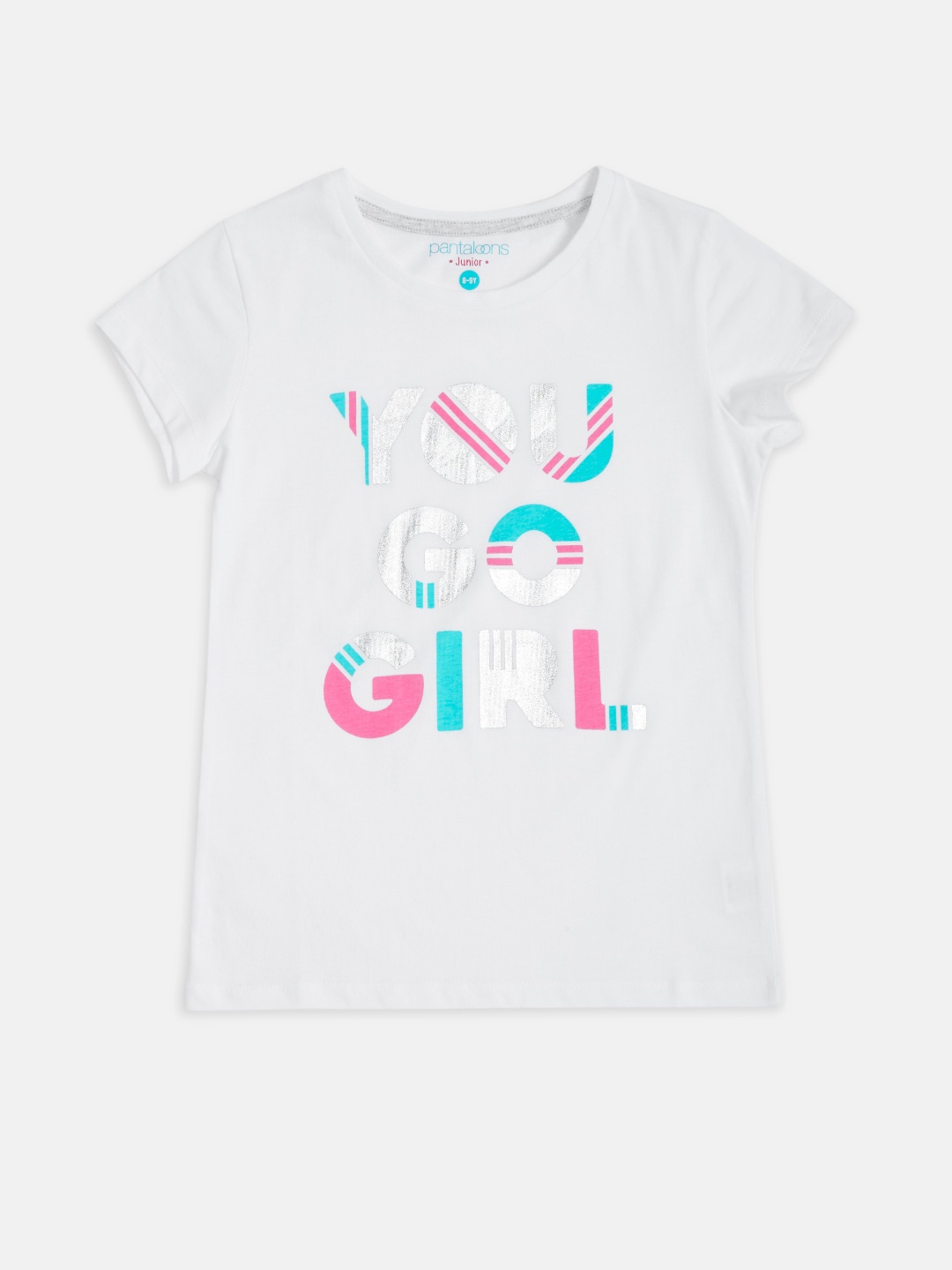 

Pantaloons Junior Girls White & Pink Typography Printed T-shirt