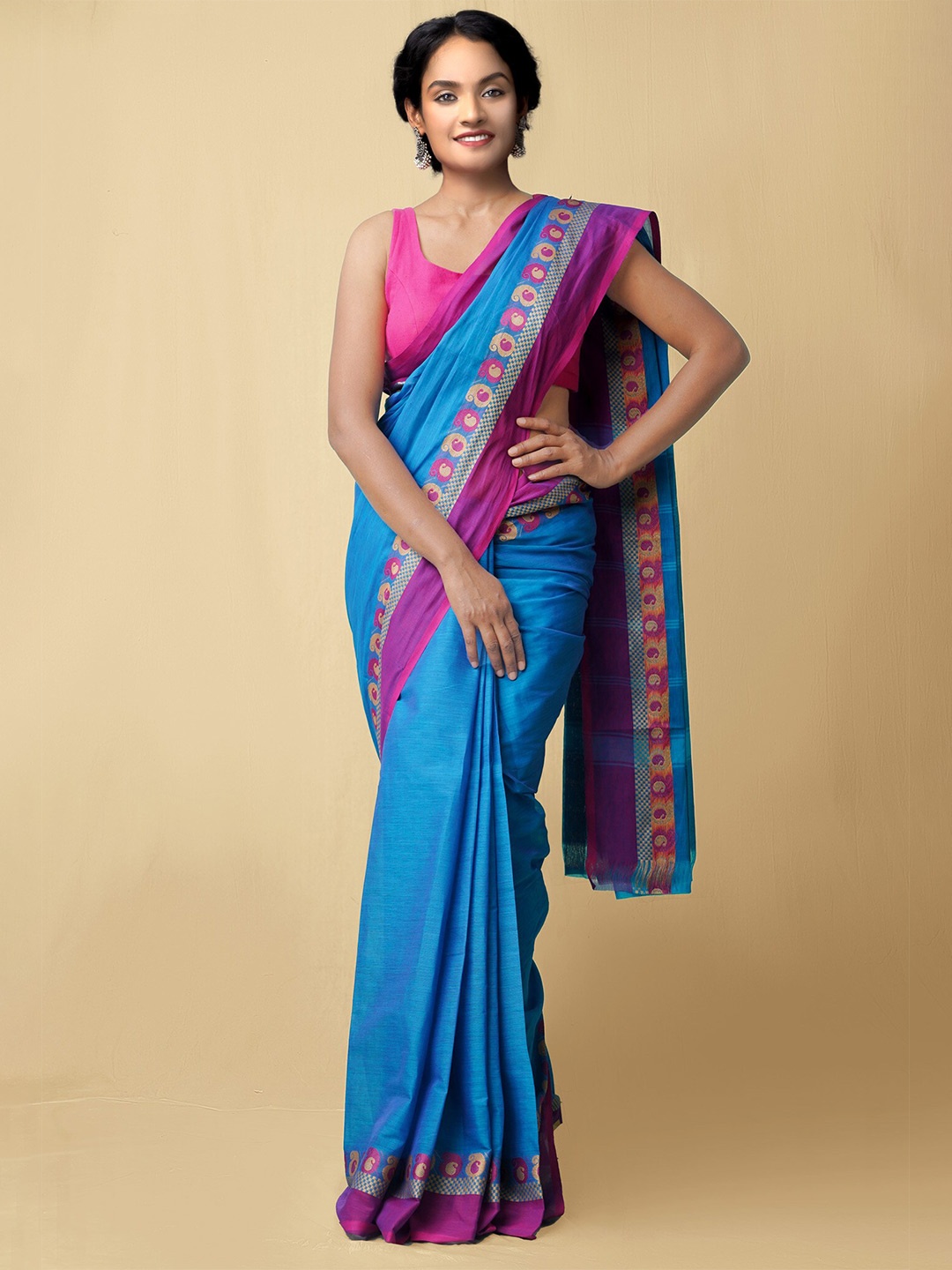 

Unnati Silks Blue & Purple Pure Cotton Chettinad Saree