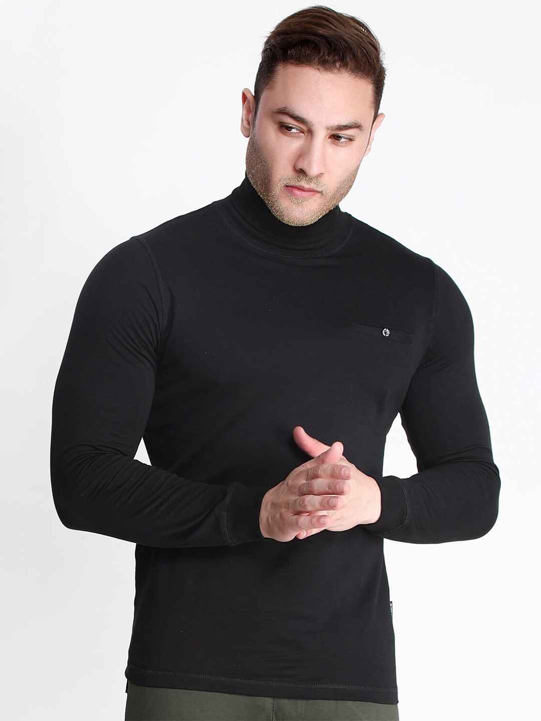 

Dream of Glory Inc Men Black Solid Turtle Neck Pure Cotton Sweatshirt