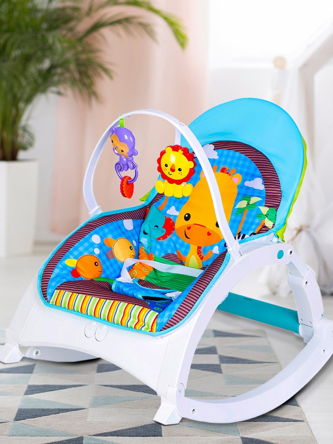 

Baby Moo Kids Blue Baby Rocker With Hanging Toys