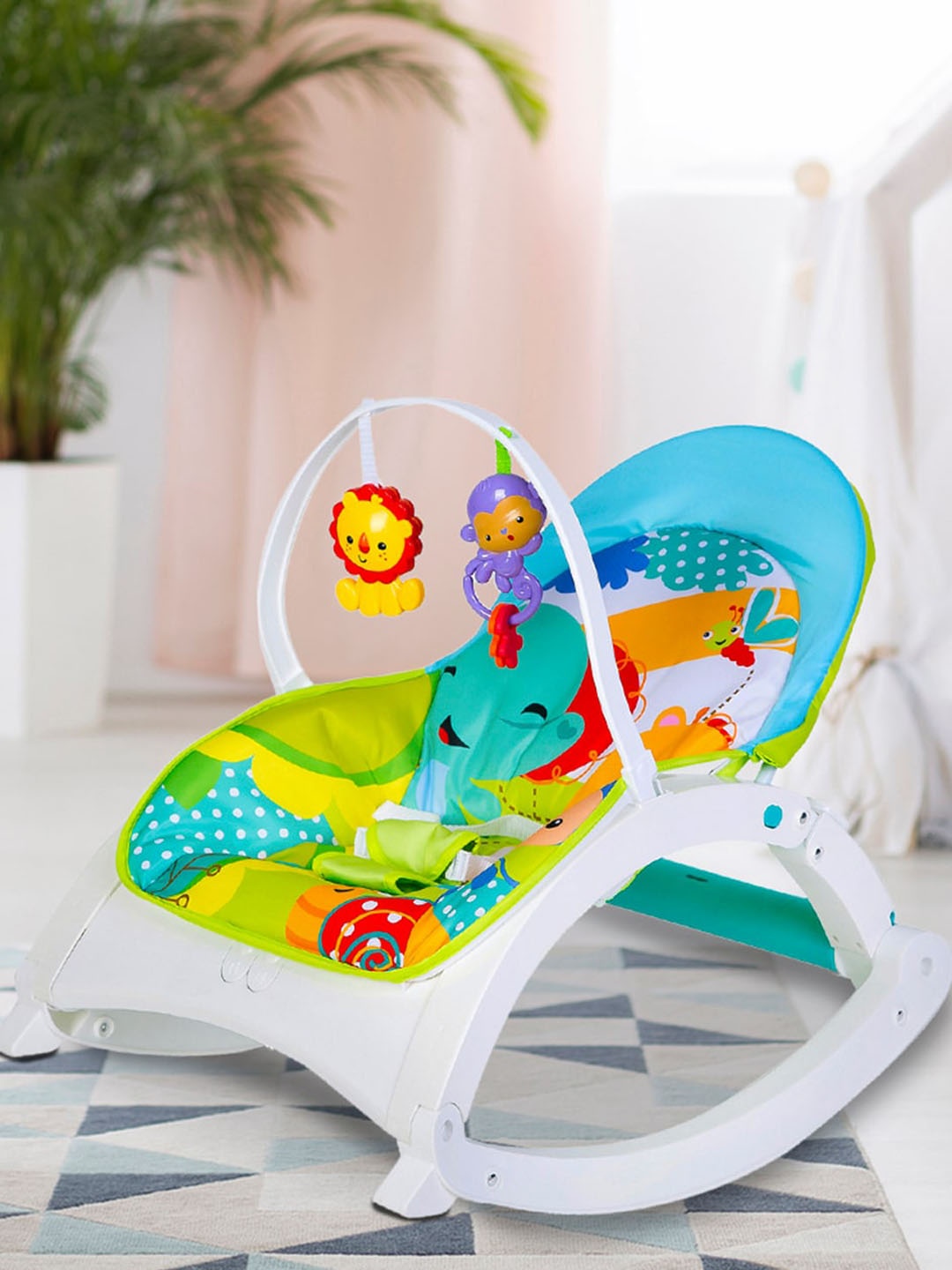 

Baby Moo Green Baby Bouncer With Hanging Toys