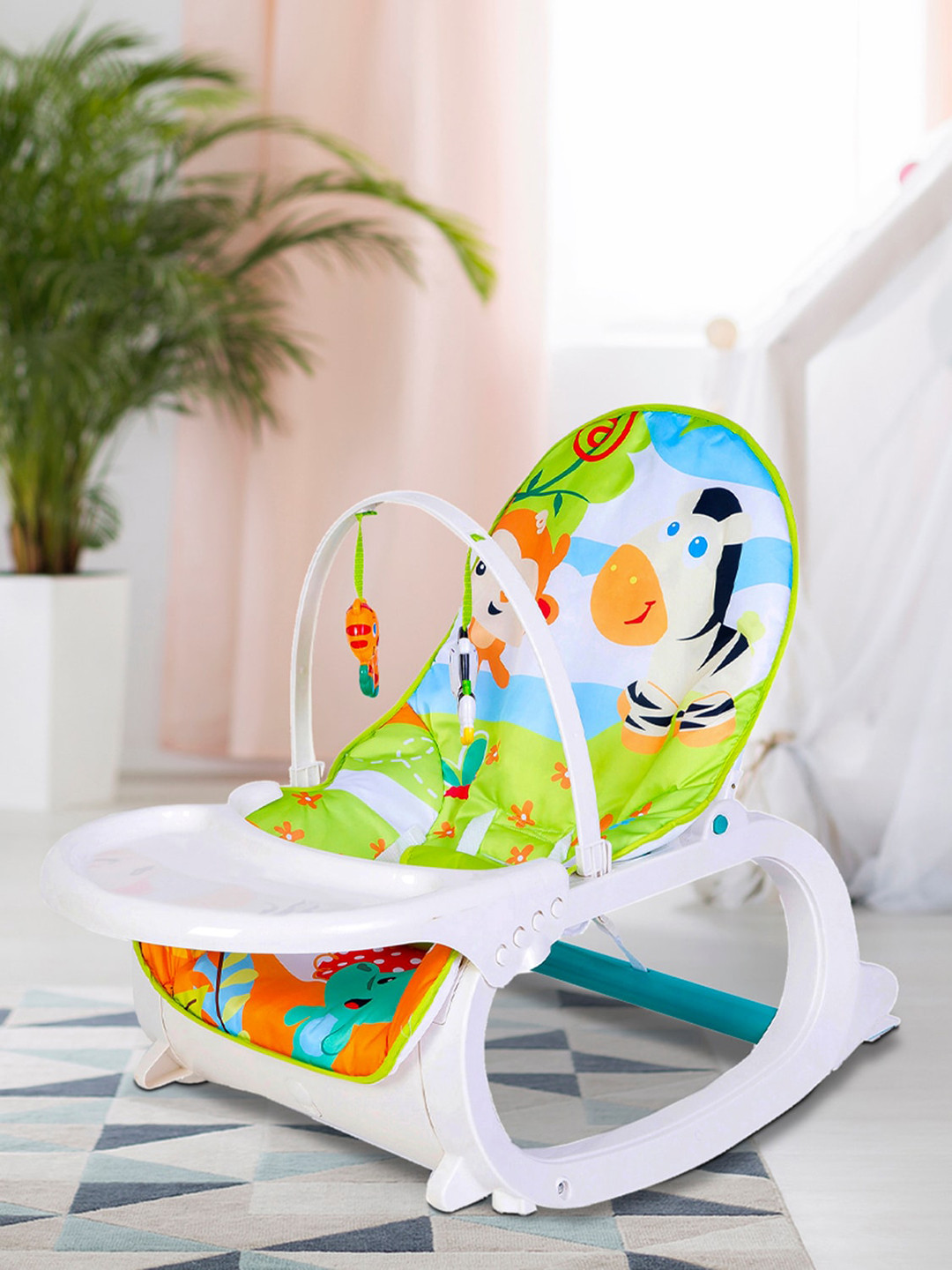 

Baby Moo Infants Green & White Baby Moo 2 In 1 Rocker Cum Feeding Chair 20 Kg