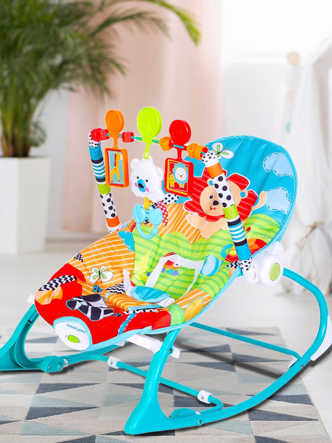 

Baby Moo Infants Printed Rockers With Hanging Toys, Green