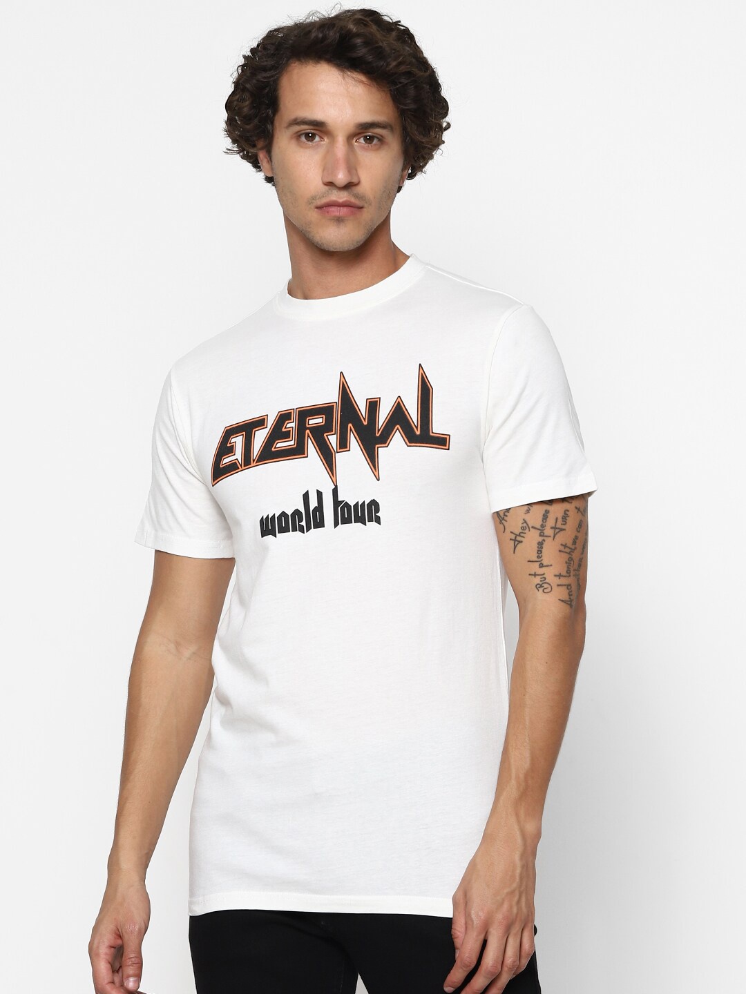

FOREVER 21 Men White Typography Printed T-shirt