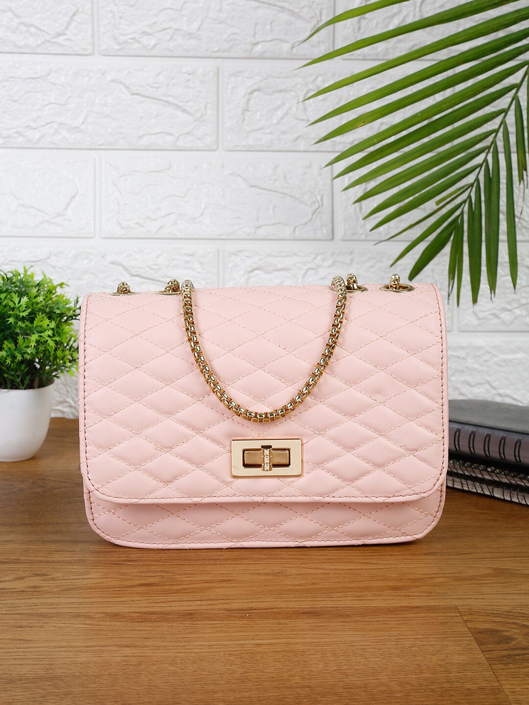 

FARGO Pink Quilted Structured Sling Bag