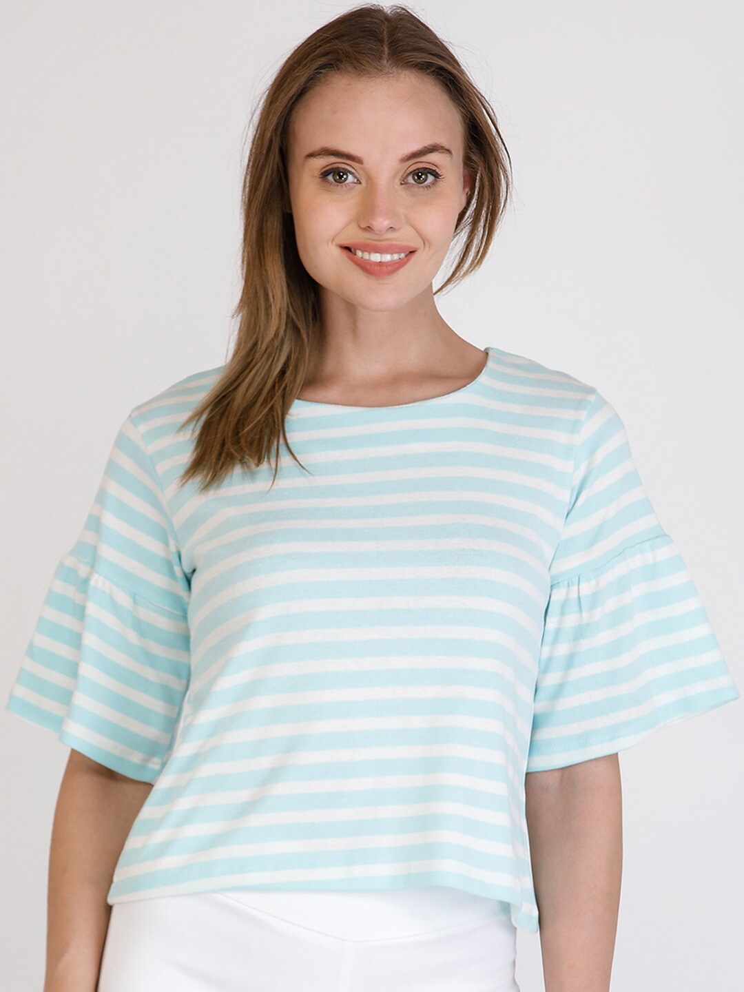 

Cottinfab Blue & White Striped Regular Top