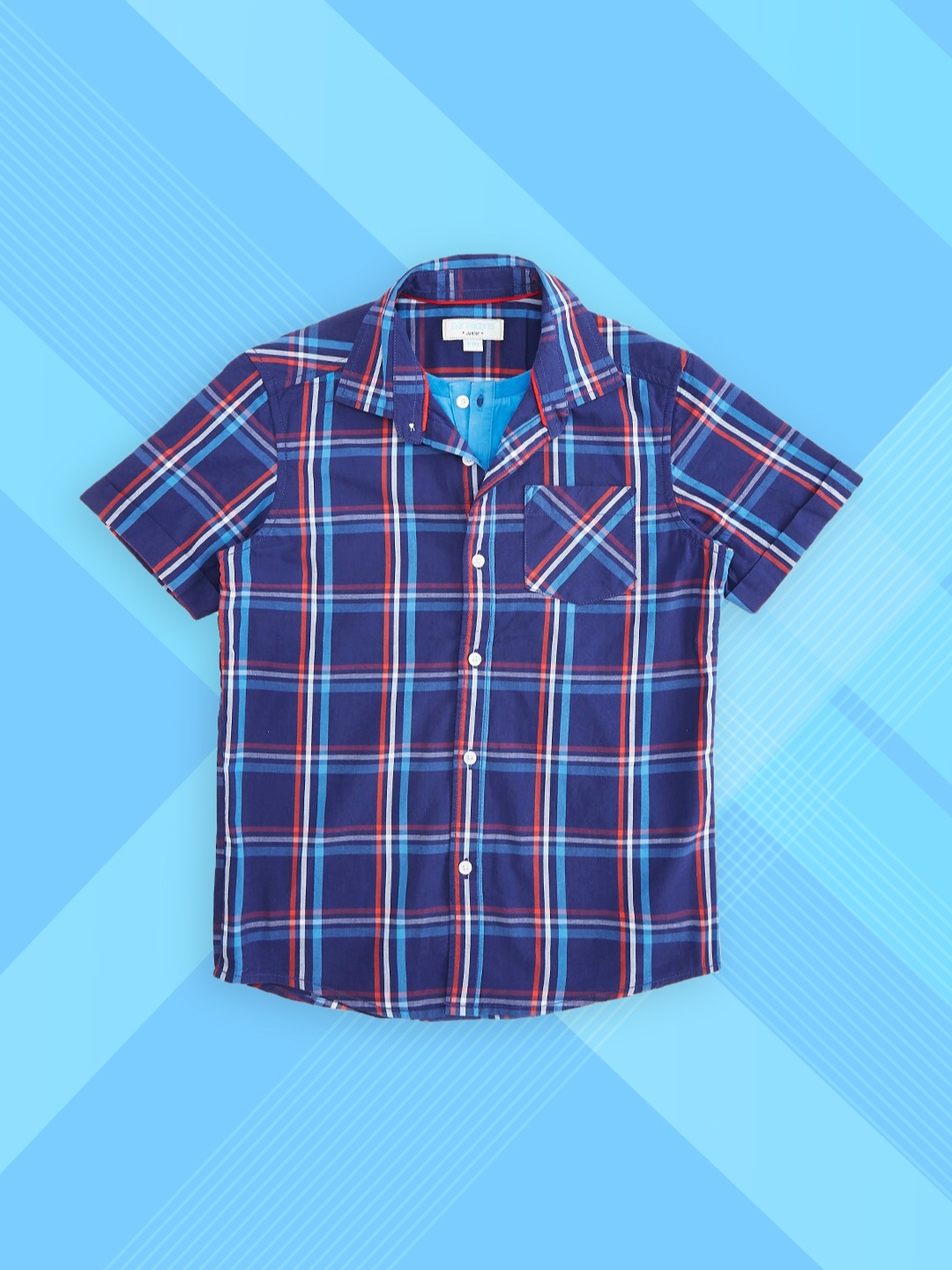 

Pantaloons Junior Boys Blue & White Tartan Checks Opaque Pure Cotton Casual Shirt