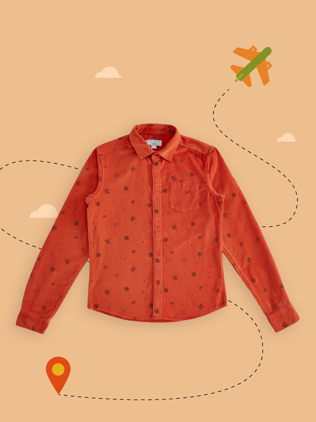 

Pantaloons Junior Boys Rust Orange Opaque Printed Casual Shirt