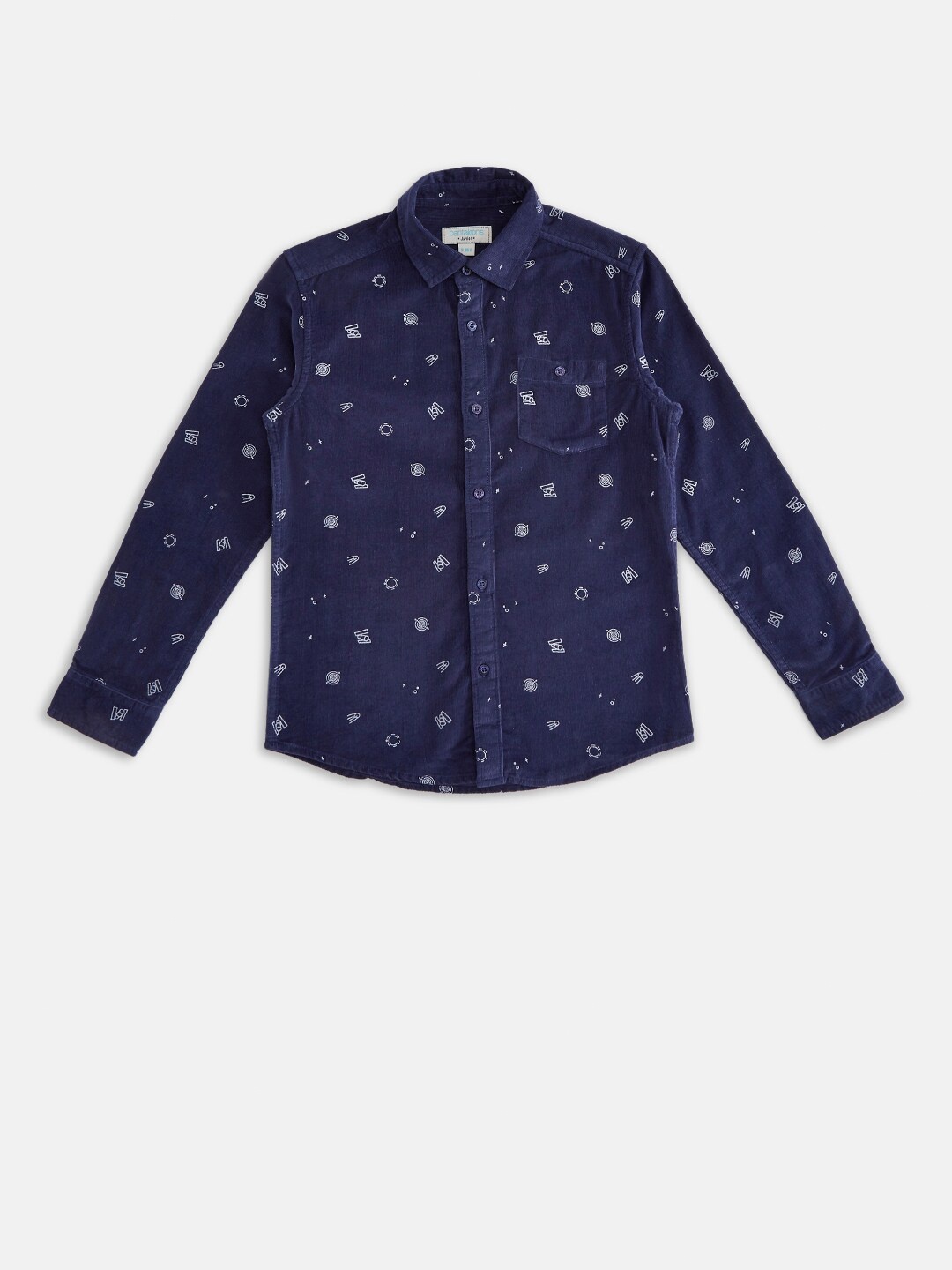 

Pantaloons Junior Boys Navy Blue Opaque Printed Casual Shirt