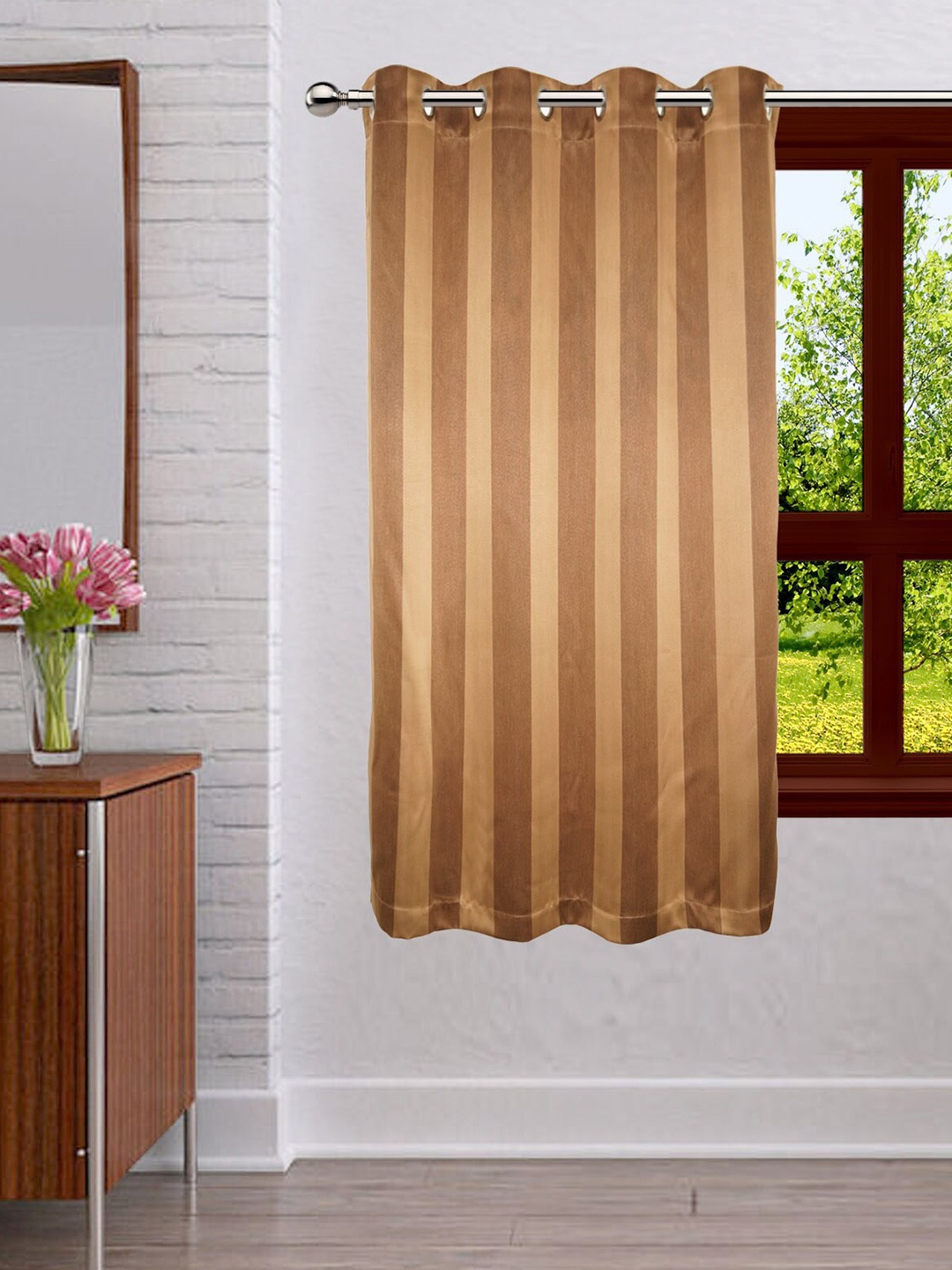 

Lushomes Brown Striped Window Curtain