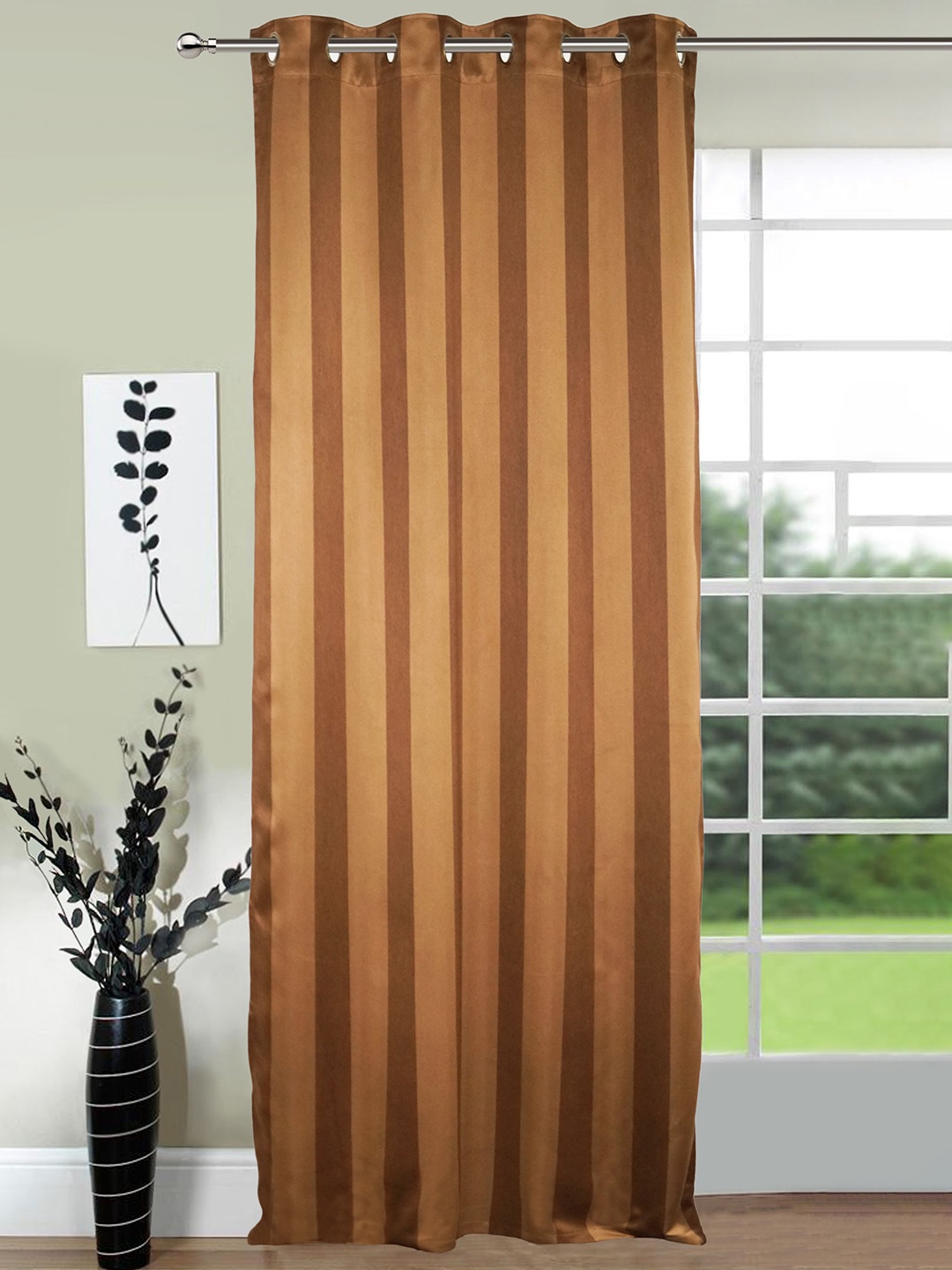 

Lushomes Brown Striped Black Out Door Curtain