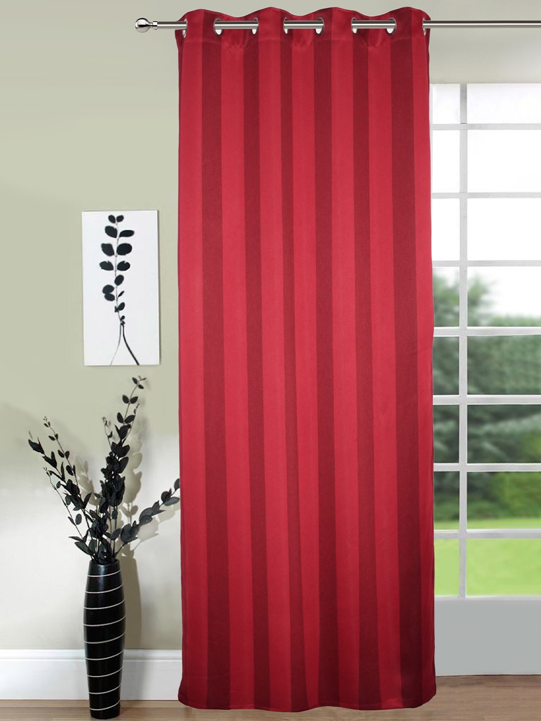

Lushomes Maroon Striped Black Out Door Curtain