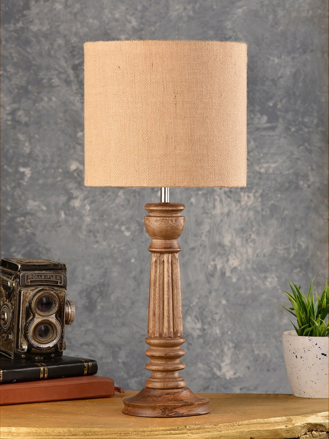 

green girgit Brown Lamp With Jute Shade